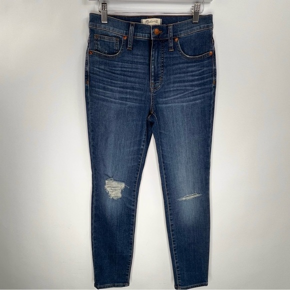 Madewell Cropped Jean Women 27 Blue Denim Skinny High Rise Stretch Distress Knee - Picture 2 of 11